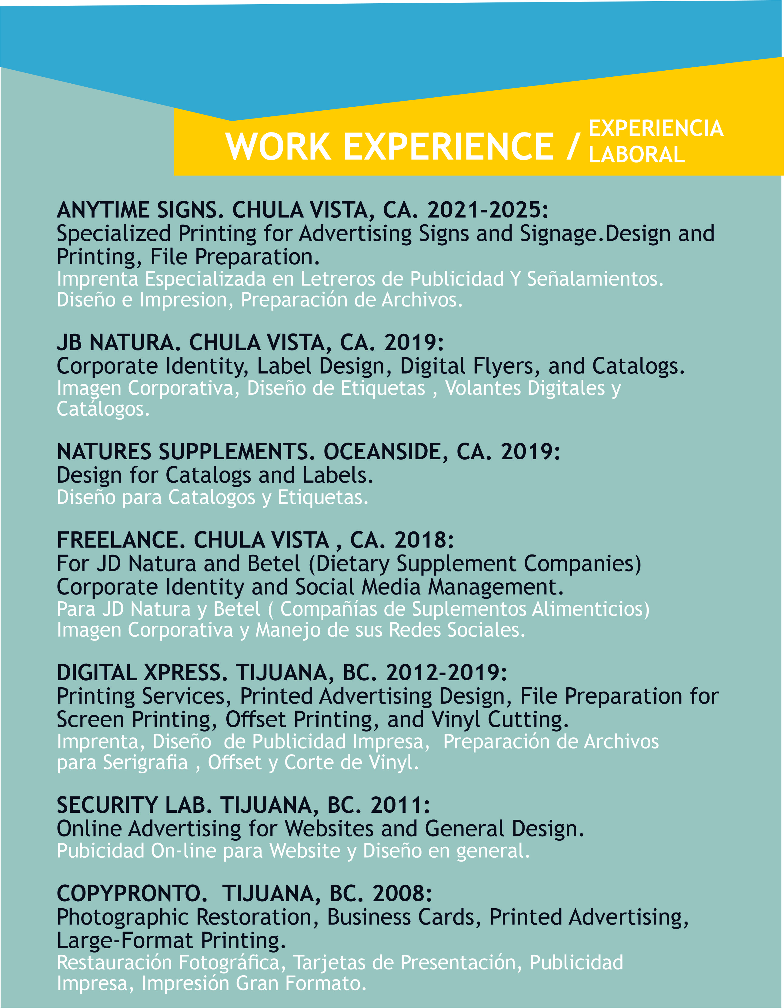 Work Experience – Gabriela Madrigal